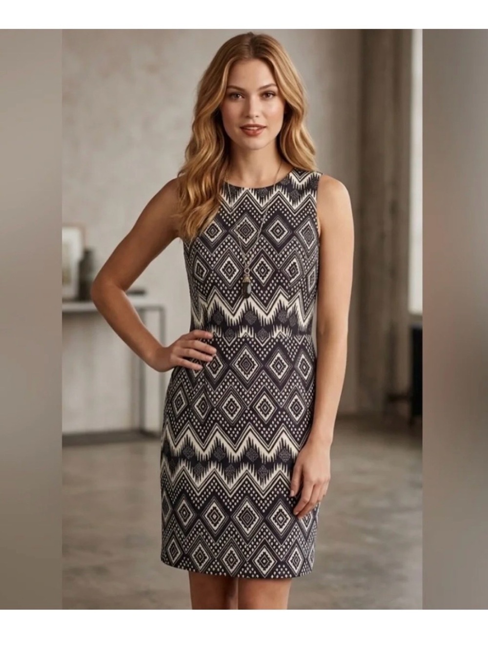 J Crew Sleeveless Black & White Geometric Sheath Dress